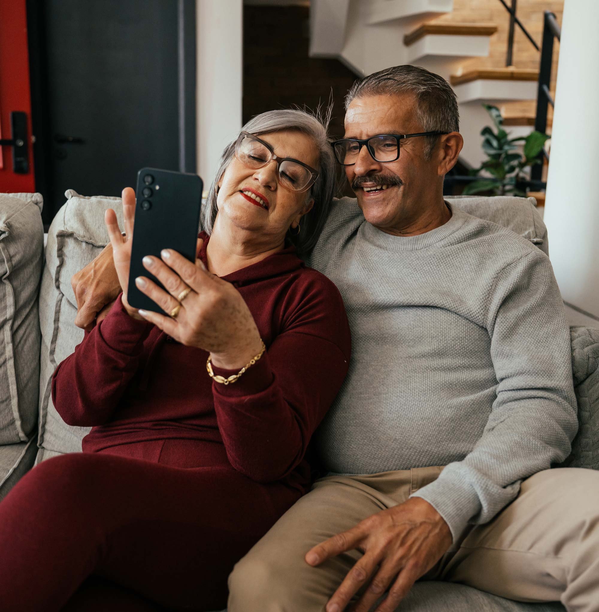Couple looking at a phone
