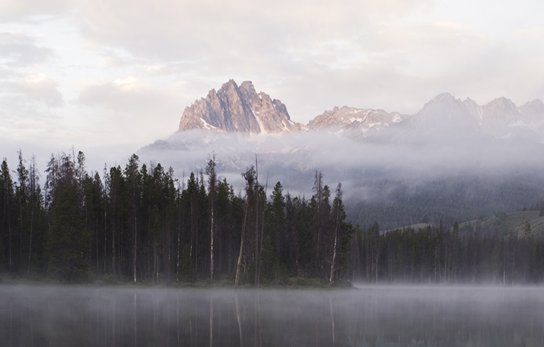 foggy lake in the mountains