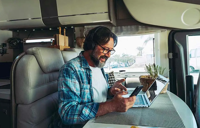 man working in his rv