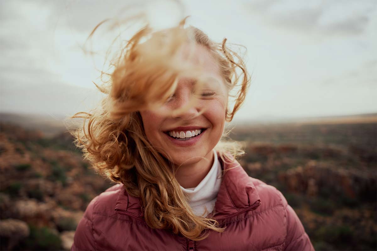 woman with hair blowing in the wind