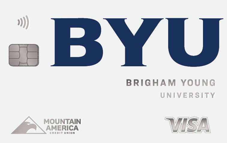 BYU credit card with a white background and silver details