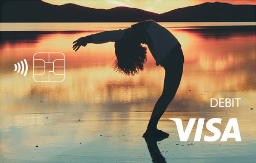 Visa debit card with woman doing yoga pose