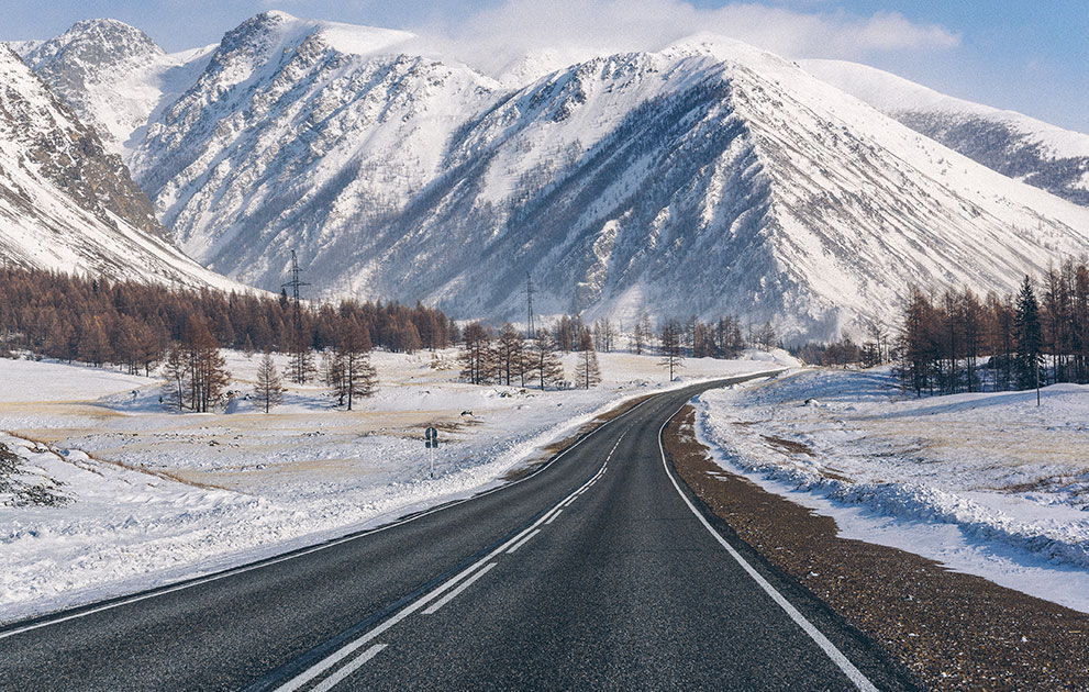 Snowy mountain road