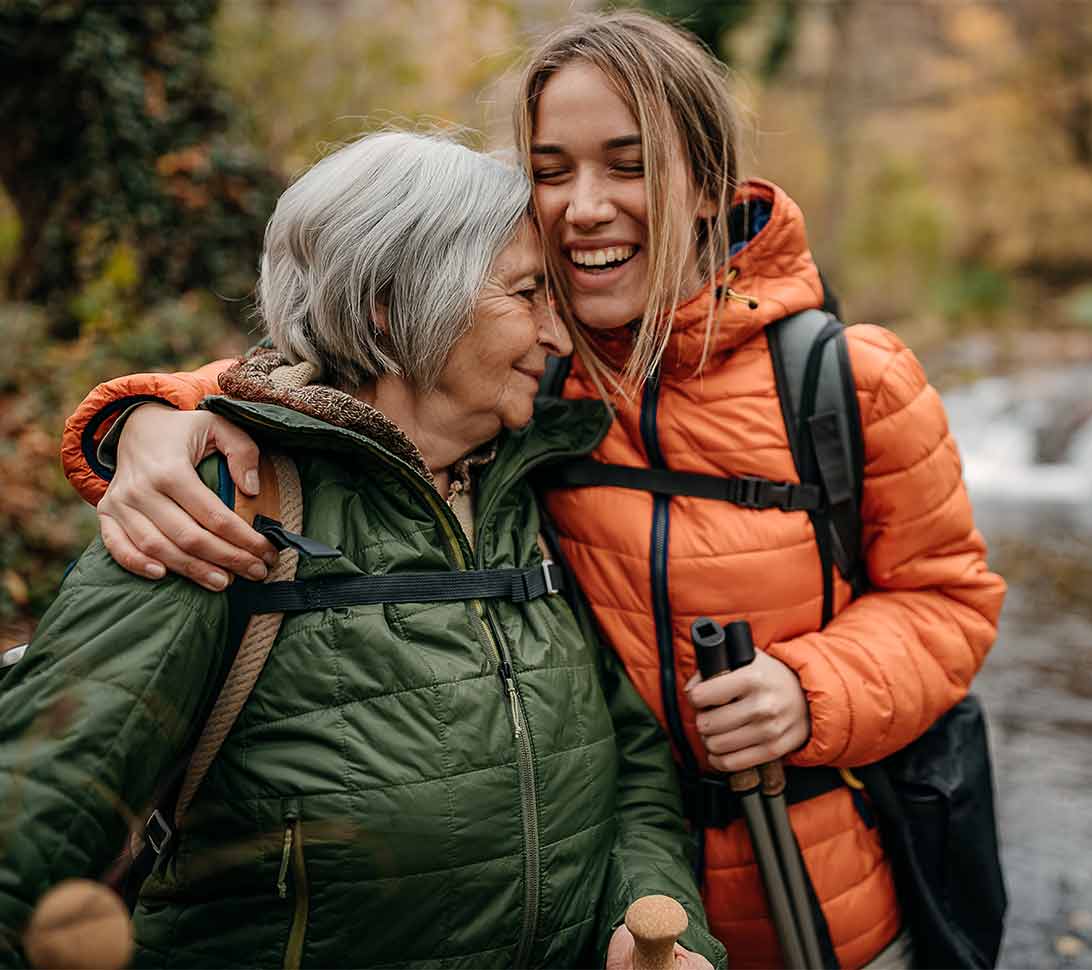 mother and daughter hiking