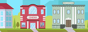 cartoon style city buildings