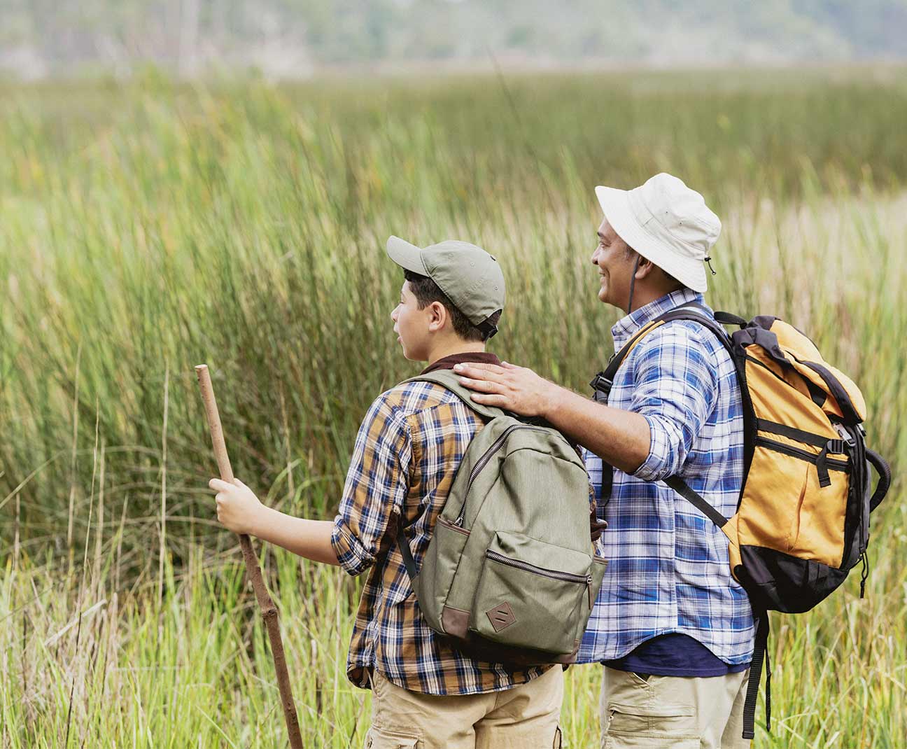 Father and son hiking