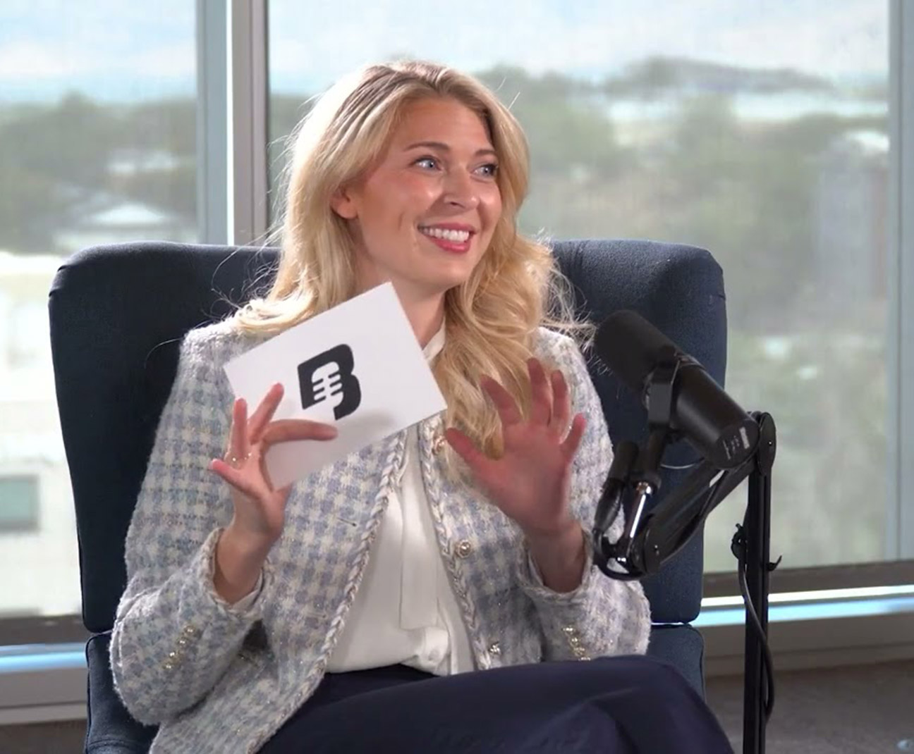 Female podcast host