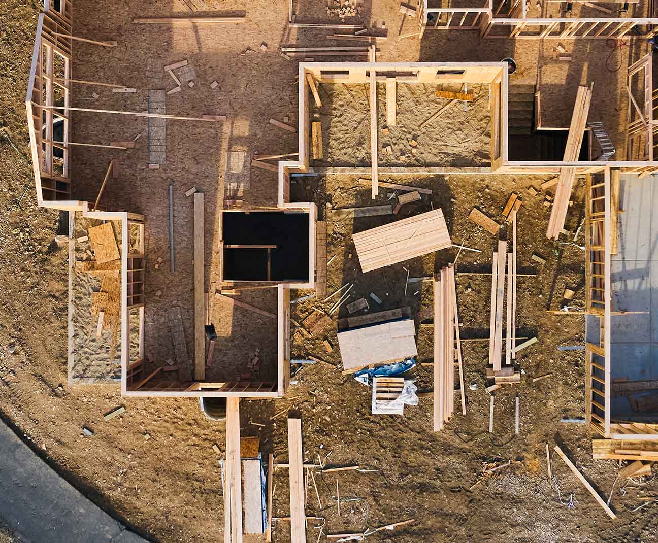 aerial view of home construction