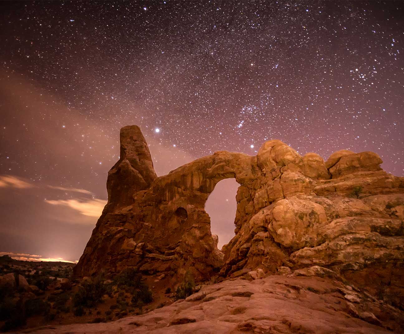 rock arch at night