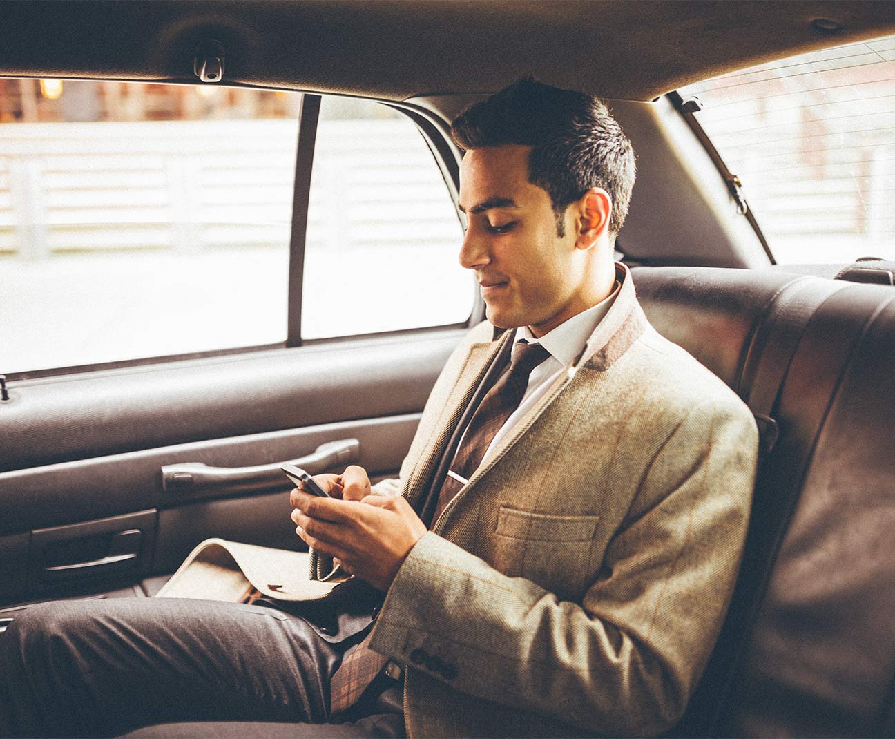 businessman in taxi cab