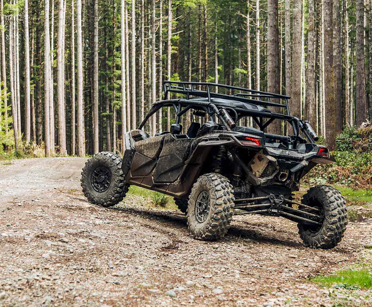 UTV parked in a forest