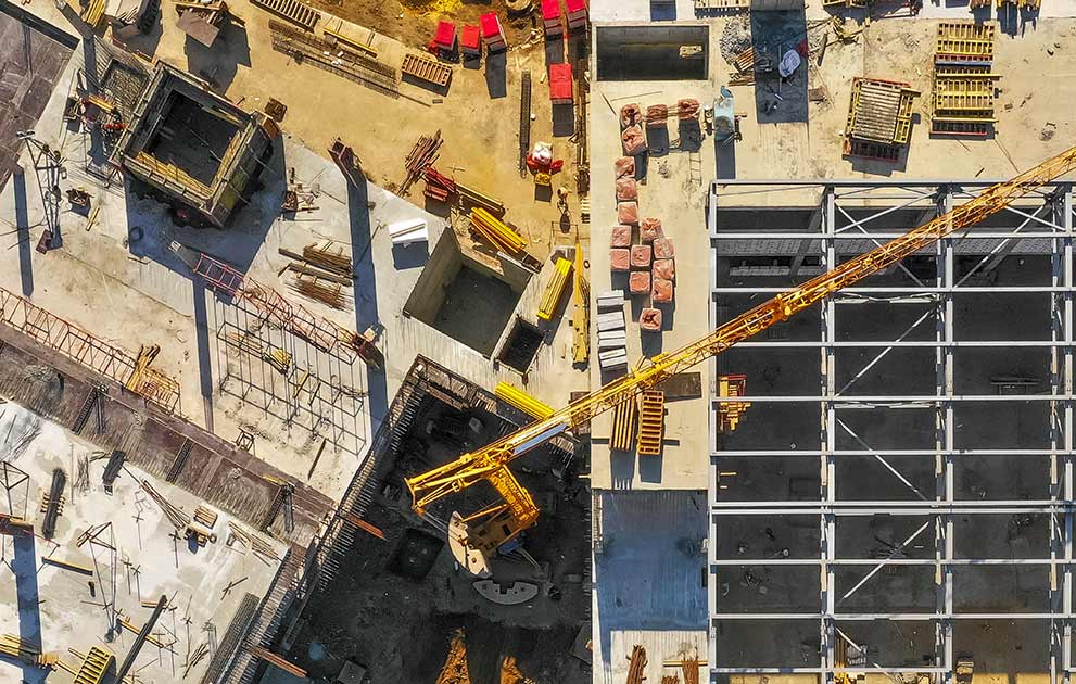 Overhead view of construction site