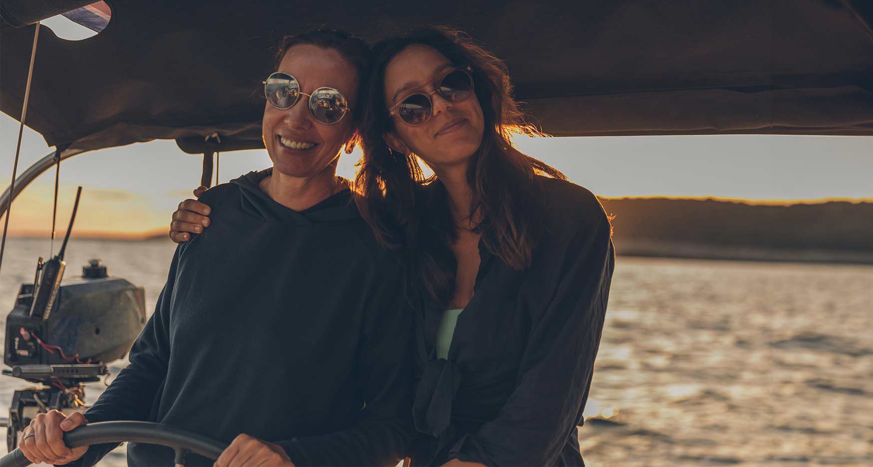 Mother and daughter on a boat