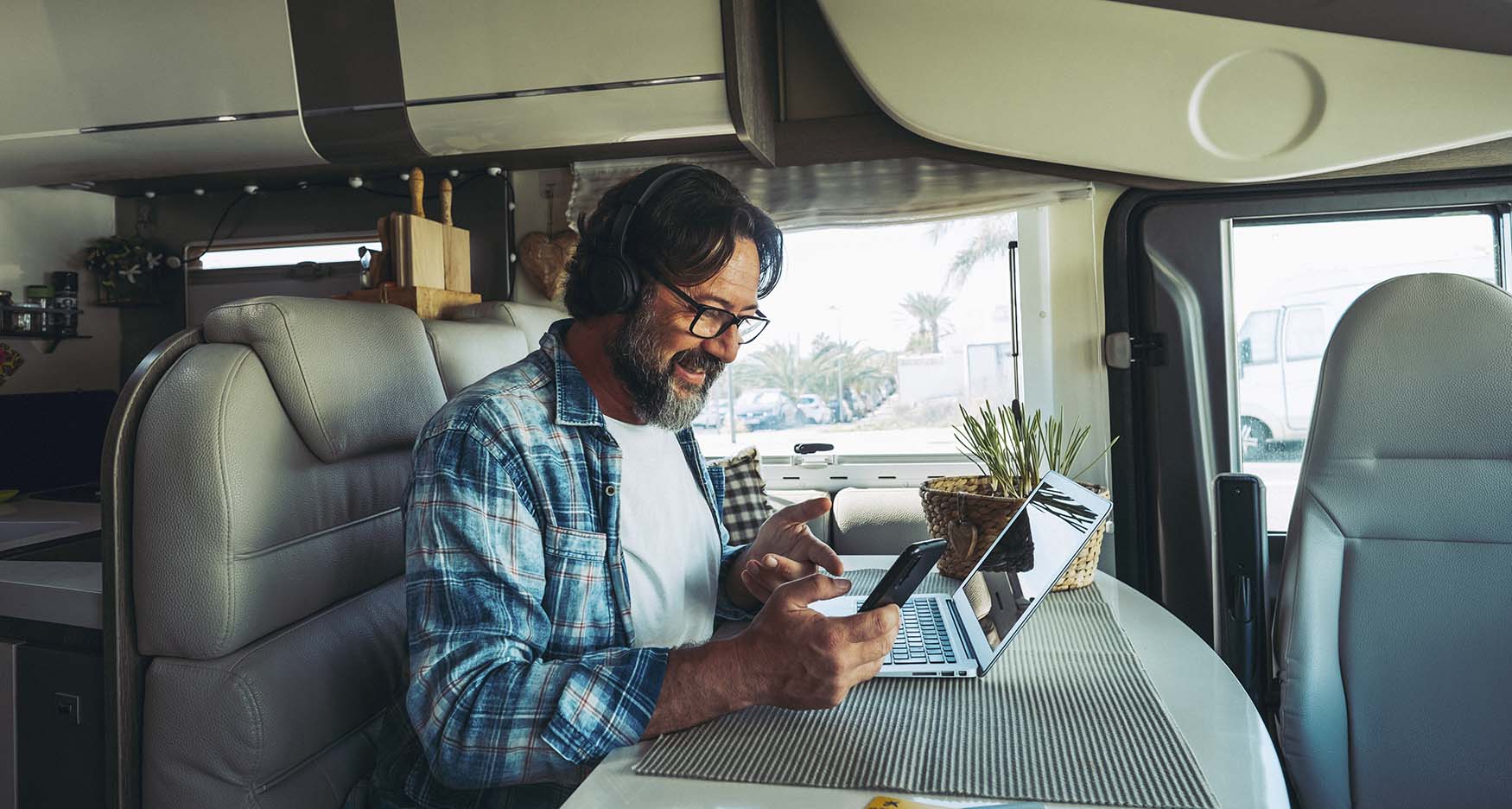 man working in his rv