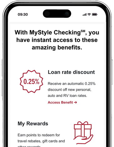 Phone screen showing MyStyle benefits menu