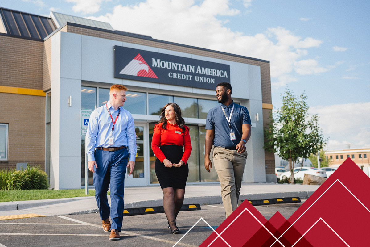 Mountain America employees walking out of a branch