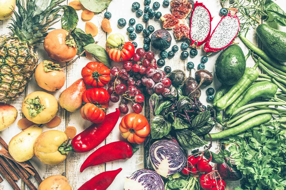 a rainbow assortment of fruits and vegetables