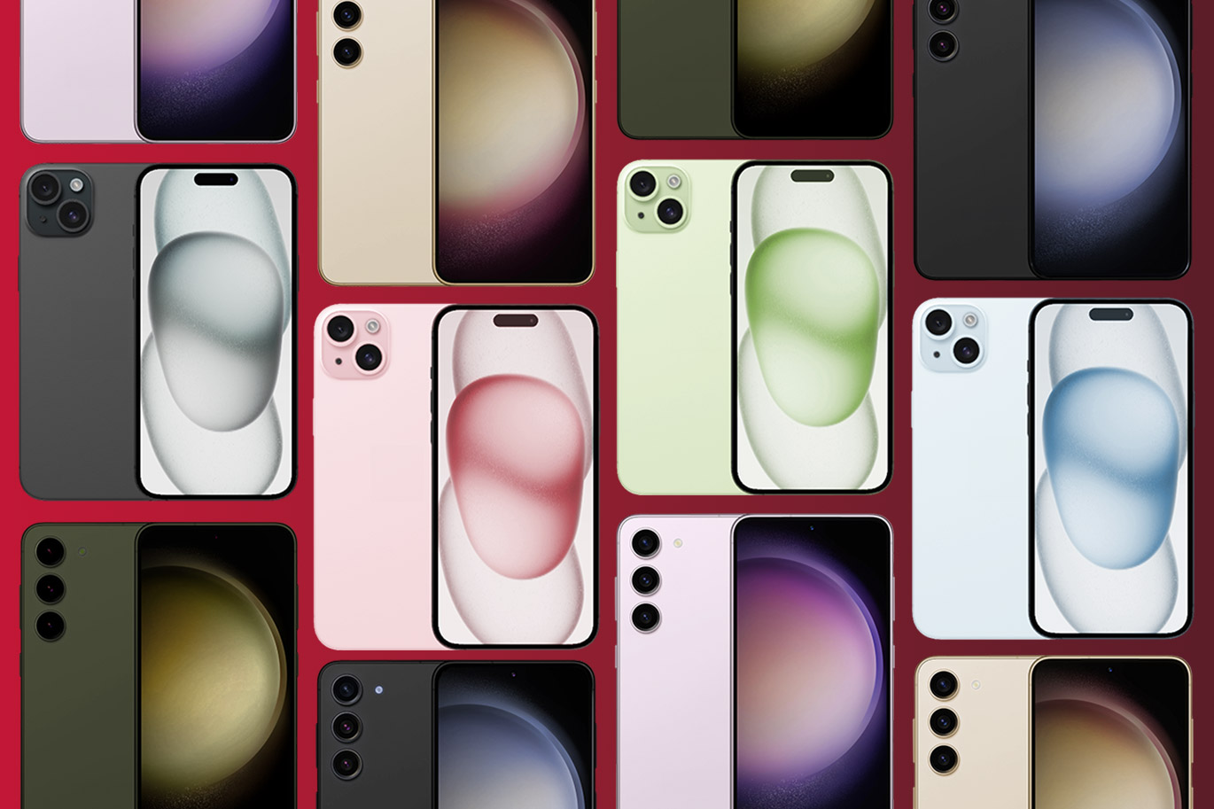 cell phones on a red background