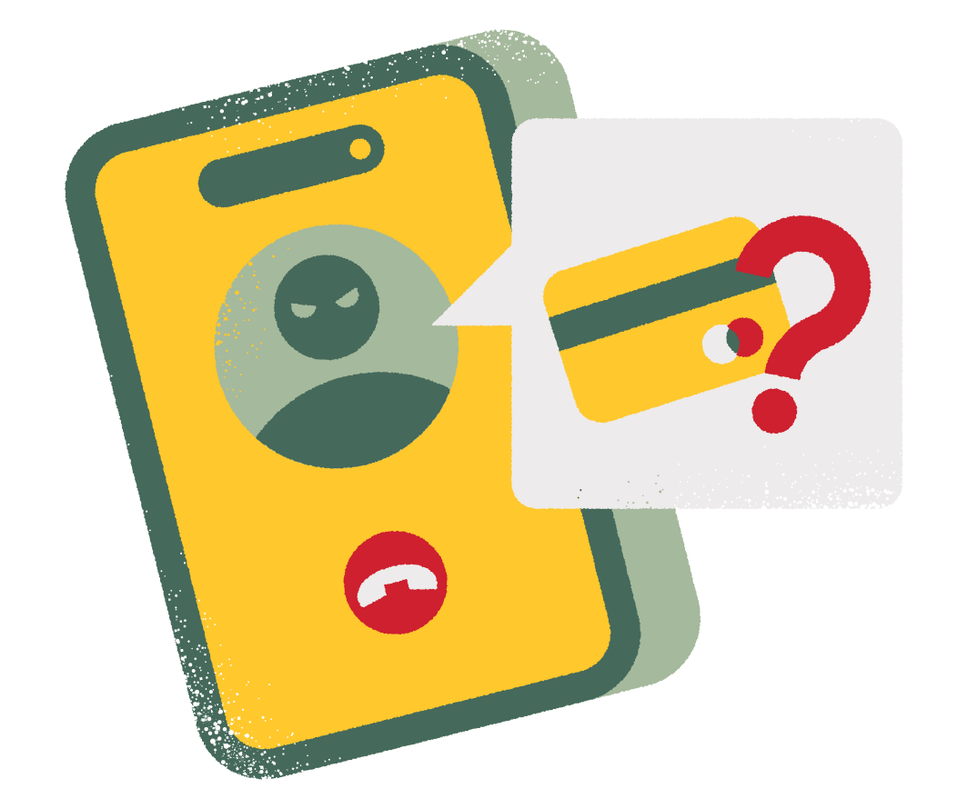 Illustration of a cell phone with a mysterious character on it