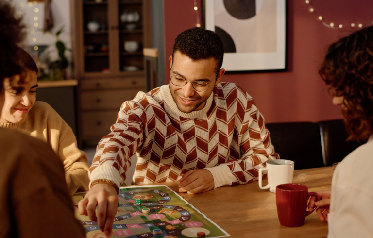 Group playing a board game