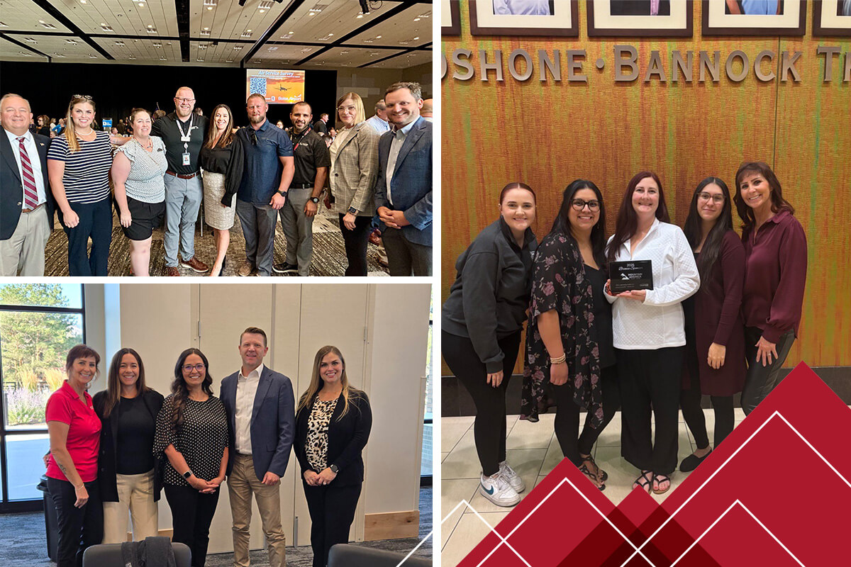 Groups of employees accepting an award