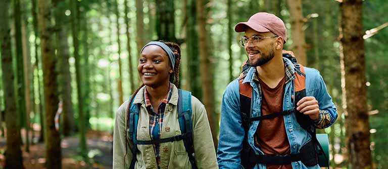 Couple hiking in the woods