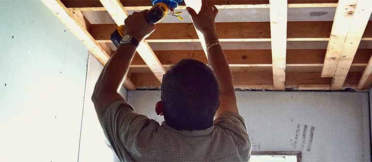 Construction worker in basement