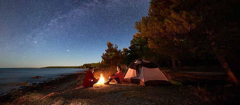 People camping at night