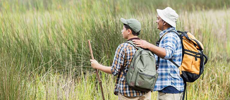 Father and son hiking