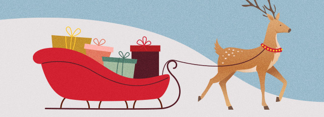 Illustration of a reindeer pulling a sleigh